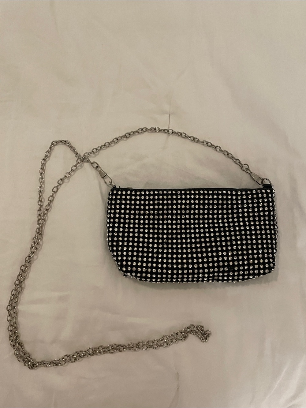 Black Studded Crossbody Bag with Silver Chain